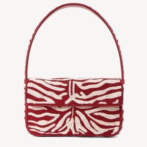 Hand-Beaded Staud Tommy Beaded Bag in Scarlet White $250